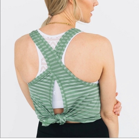 Zyia green striped Nimbus split open back tank top sz XL 406 - Picture 2 of 10